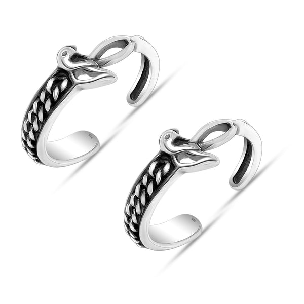 925 Sterling Silver Oxidized Peacock Design Toe Rings for Women