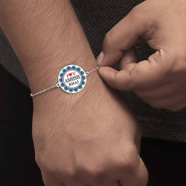 Personalised 925 Sterling Silver Name & Message I Love You Bhai Rakhi Bracelet for Brother