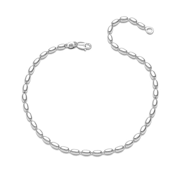 925 Sterling Silver Oval Rice Bead Ball Chain Anklet for Women