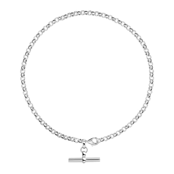 925 Sterling Silver T-Bar Rolo Link Chain Anklet for Women and Girls (SINGLE ANKLET)