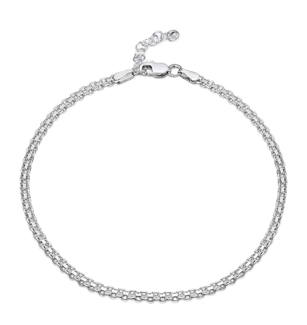 925 Sterling Silver Bismarck Chain Adjustable Anklets for Women (SINGLE ANKLET)