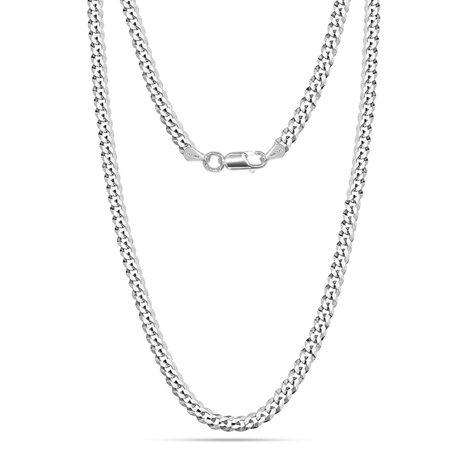 925 Sterling Silver Italian Diamond-Cut Cuban Link Curb Chain Necklace for Women and Men 0.5