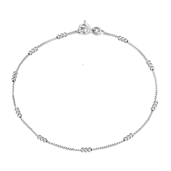 925 Sterling Silver Ball Bead Station Link Venetian Chain Anklets for Women (SINGLE ANKLET)