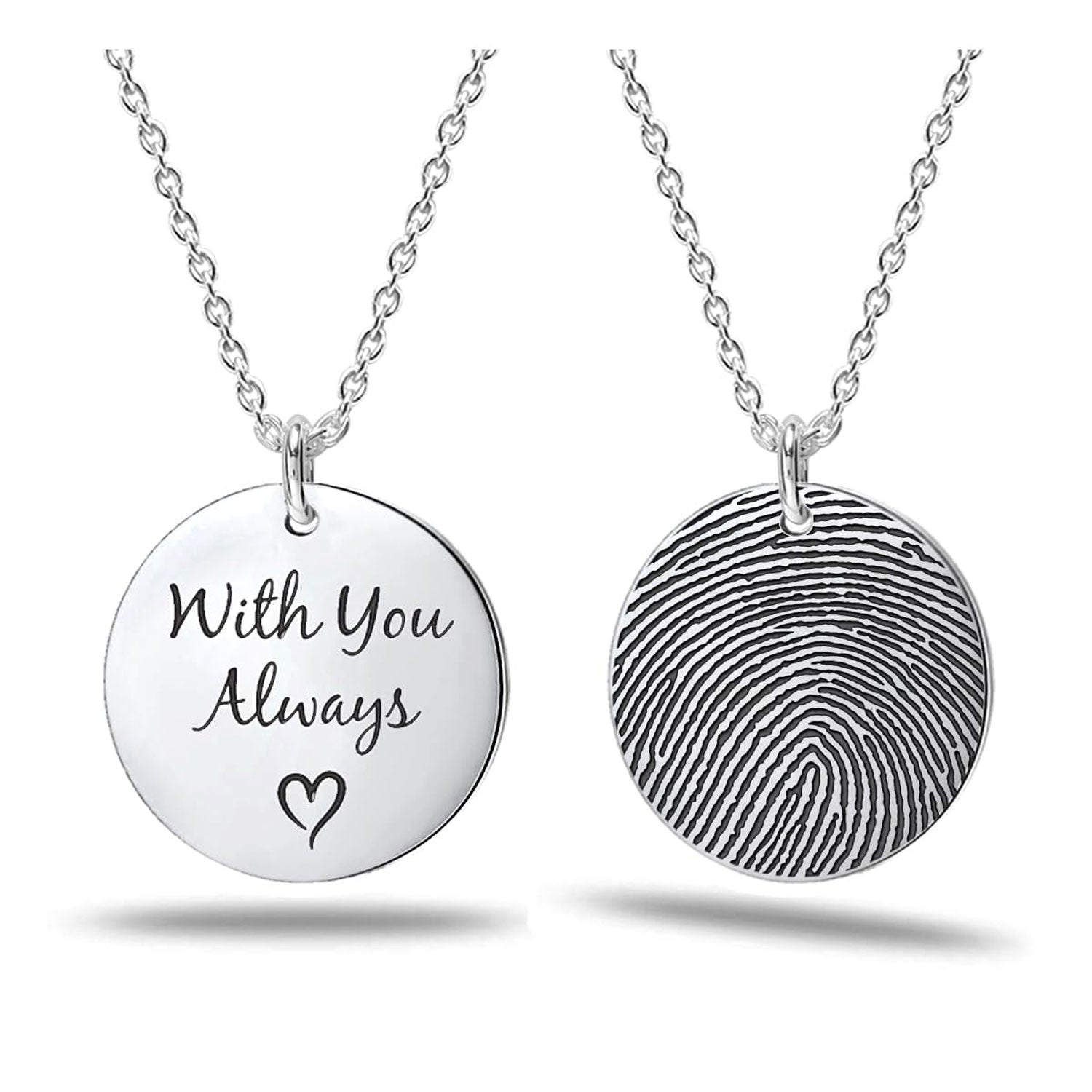 LeCalla Buy Personalised 925 Sterling Silver Actual Engraved Fingerprint and Name Memorial Pendant Necklace Gift for Men Women and Teen