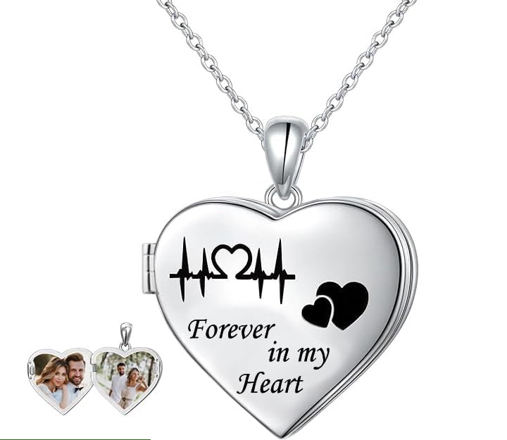 925 Sterling Silver Personalised Openable Heart Couple Photo Name & Message Love Printed Pictures Pendant Necklace with Personalised Photo & Message BOX for Women