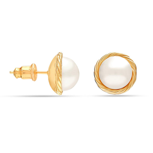 925 Sterling Silver Gold-Plated Freshwater Pearl Stud Earring for Teen and Women