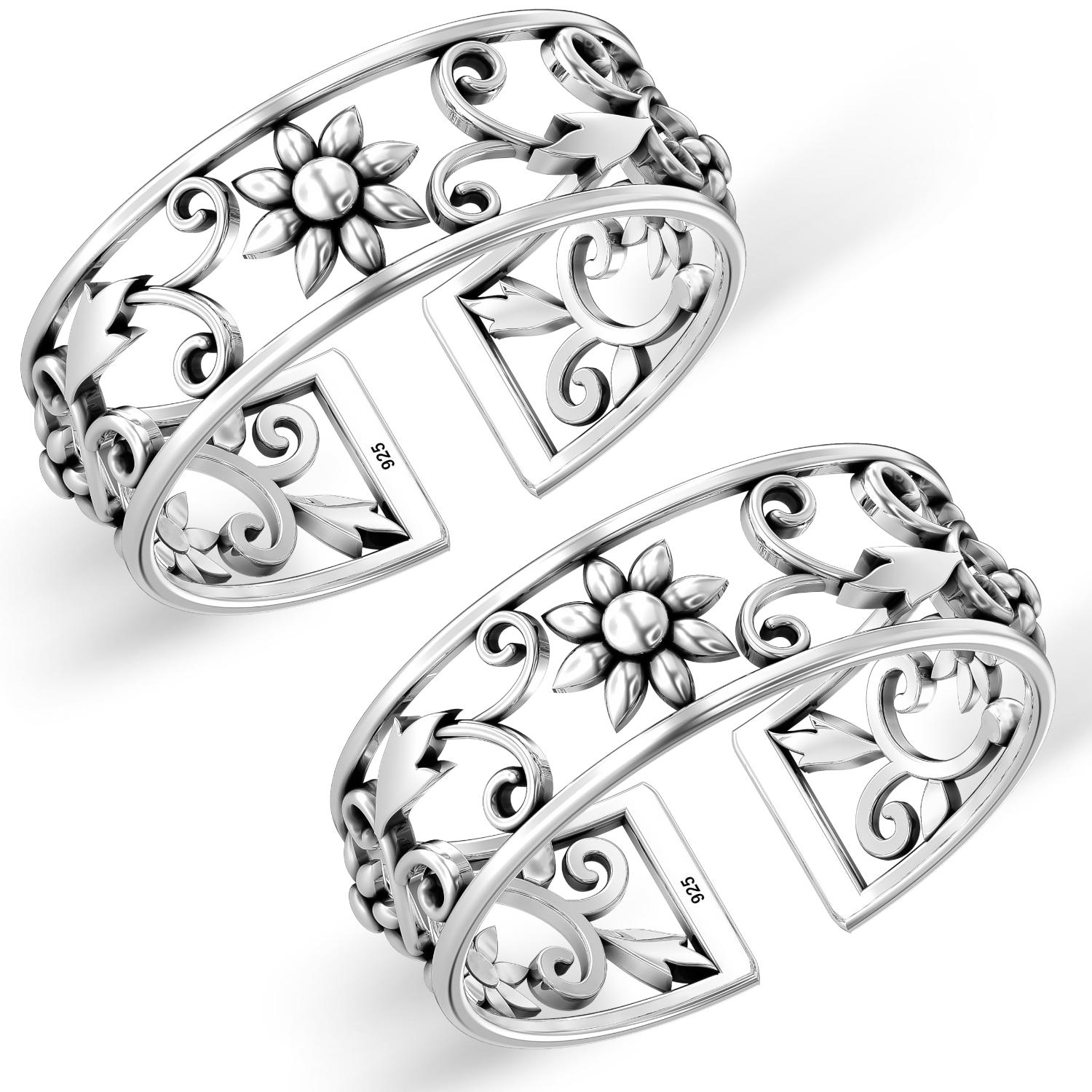 925 Sterling Silver Cutwork Floral Toe Ring for Women
