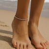 925 Sterling Silver Oval Rice Bead Ball Chain Anklet for Women
