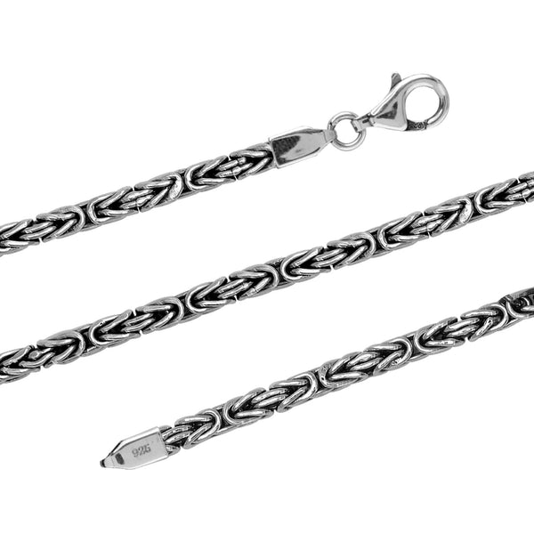 925 Sterling Silver Italian 4 MM Square Handmade Classic Antique Byzantine Link Chain Necklace for Men and Women