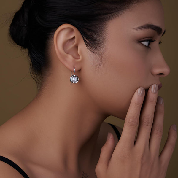 925 Sterling Silver Antique Freshwater Pearl Italian Design Round Fish Hook Cultured Drop Dangle Earrings for Women