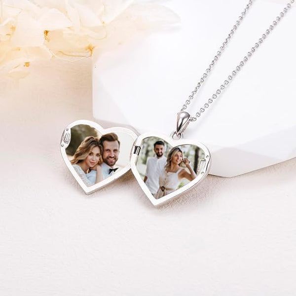 925 Sterling Silver Personalised Openable Heart Couple Photo Name & Message Love Printed Pictures Pendant Necklace with Personalised Photo & Message BOX for Women