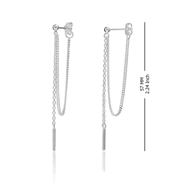 925 Sterling Silver Threader Chain With Bar Drop Dangle Earrings for Women