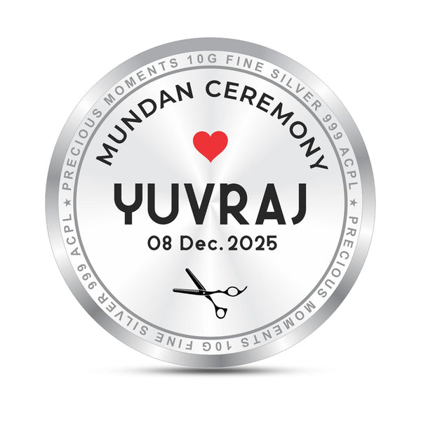 BIS Hallmarked Personalised Mundan Ceremony Silver Coin With 999 Purity