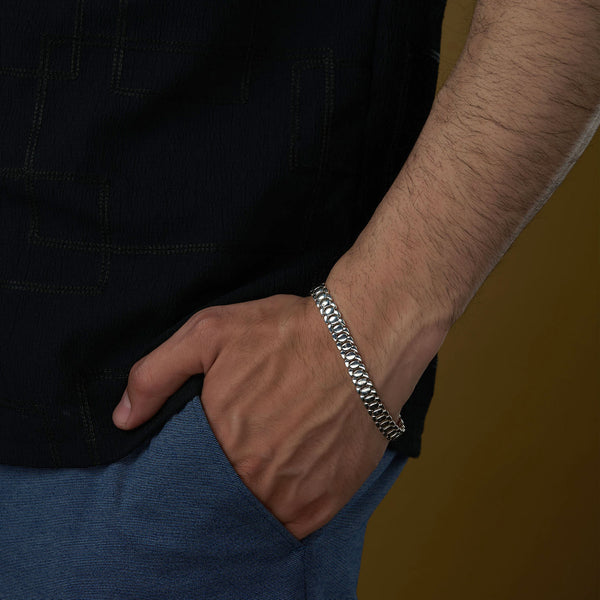 925 Sterling Silver Fancy Link Chain Bracelet for Men 22 CM