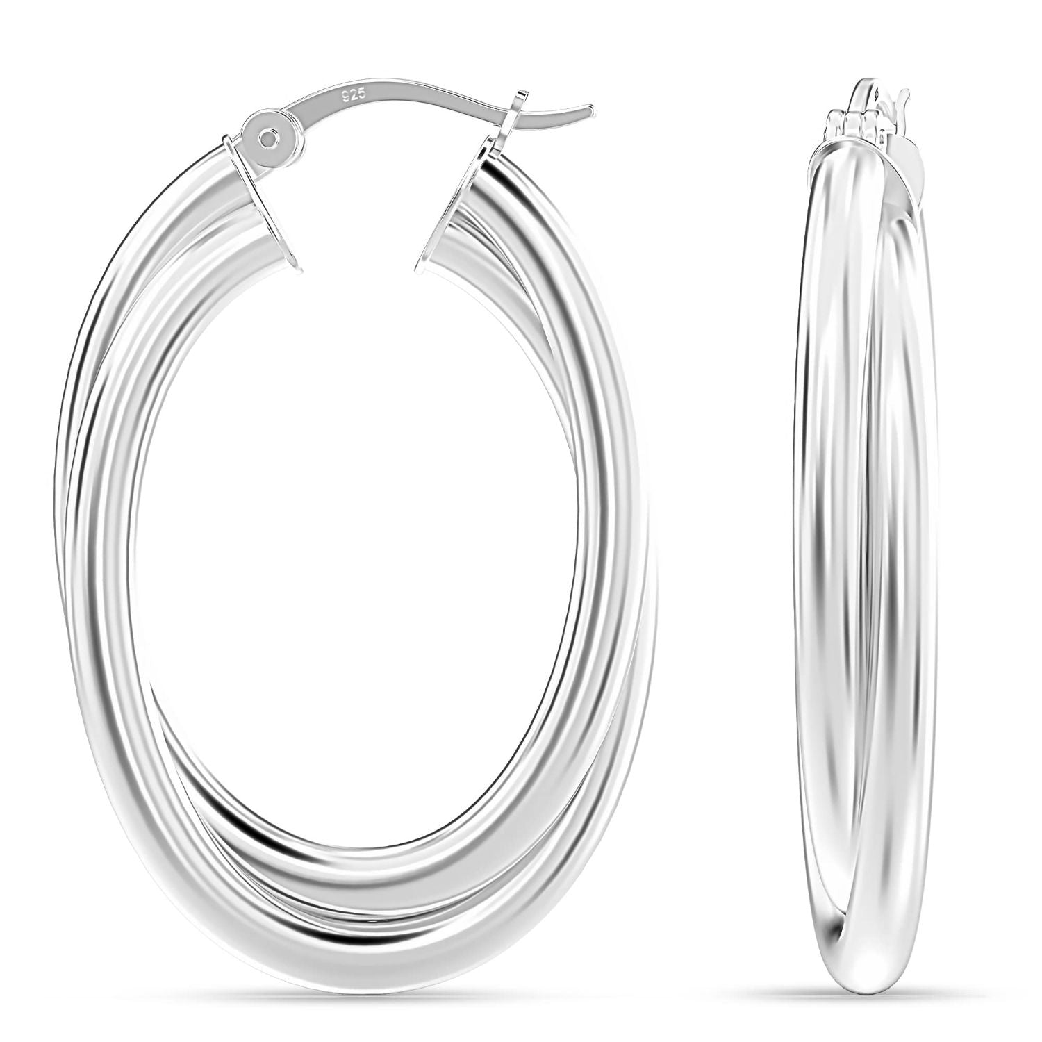 925 Sterling Silver Jewellery Intertwining Oval Shape Click-Top Hoop Earrings for Women