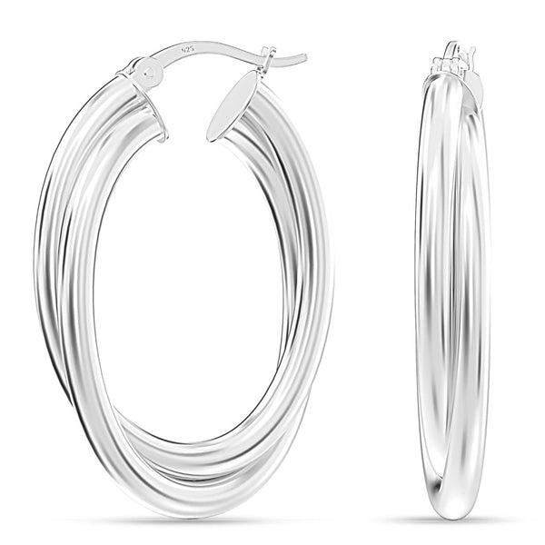 925 Sterling Silver Jewellery Intertwining Oval Shape Click-Top Hoop Earrings for Women