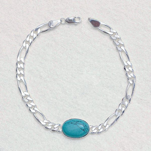 925 Sterling Silver Figaro Chain Turquoise Stone Salman Khan Bracelet for Men and Boys 21 CM
