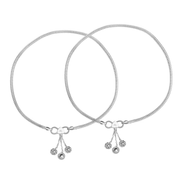 925 Sterling Silver Flowers Anklet Pair for Women (PAIR ANKLET)