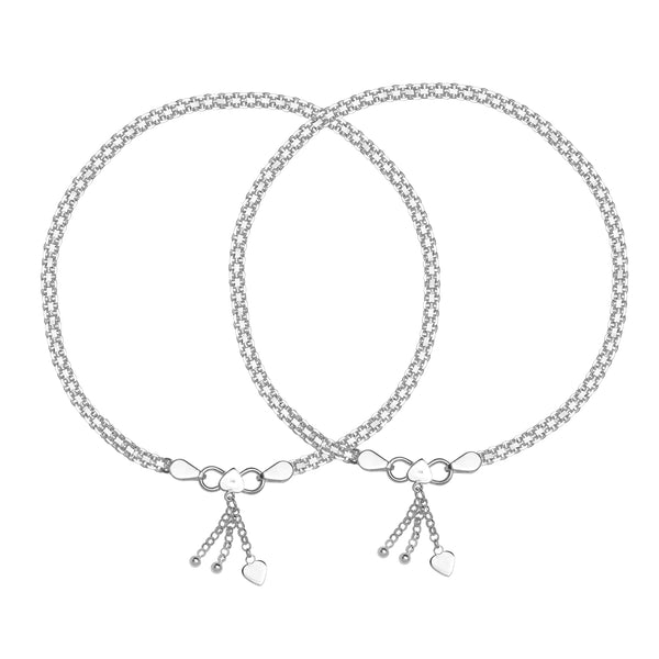 925 Sterling Silver Modern Sleek Chain Anklets Pair for Women