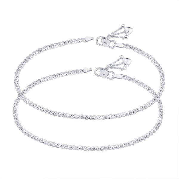 925 Sterling Silver Hanging Heart with Bells Modern Floral Anklet for Women (PAIR ANKLET)