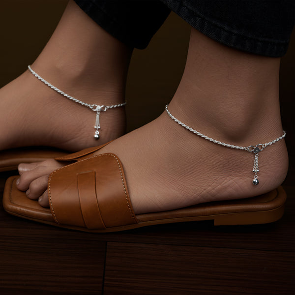925 Sterling Silver Hanging Charm Payal Anklets for Women (PAIR ANKLET)