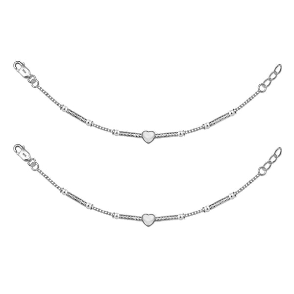 925 Sterling Silver Heart Shape Modern Anklets for Kids 2 to 6 Year Girls (PAIR ANKLET)