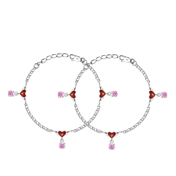 925 Sterling Silver Enameled Heart Shaped Modern Anklets for Kids 2 to 6 Year Girls