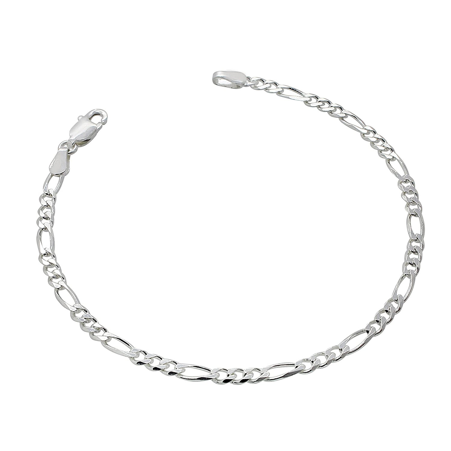 925 Sterling Silver Figaro Link Chain Anklets for Women and Girls (SINGLE ANKLET)