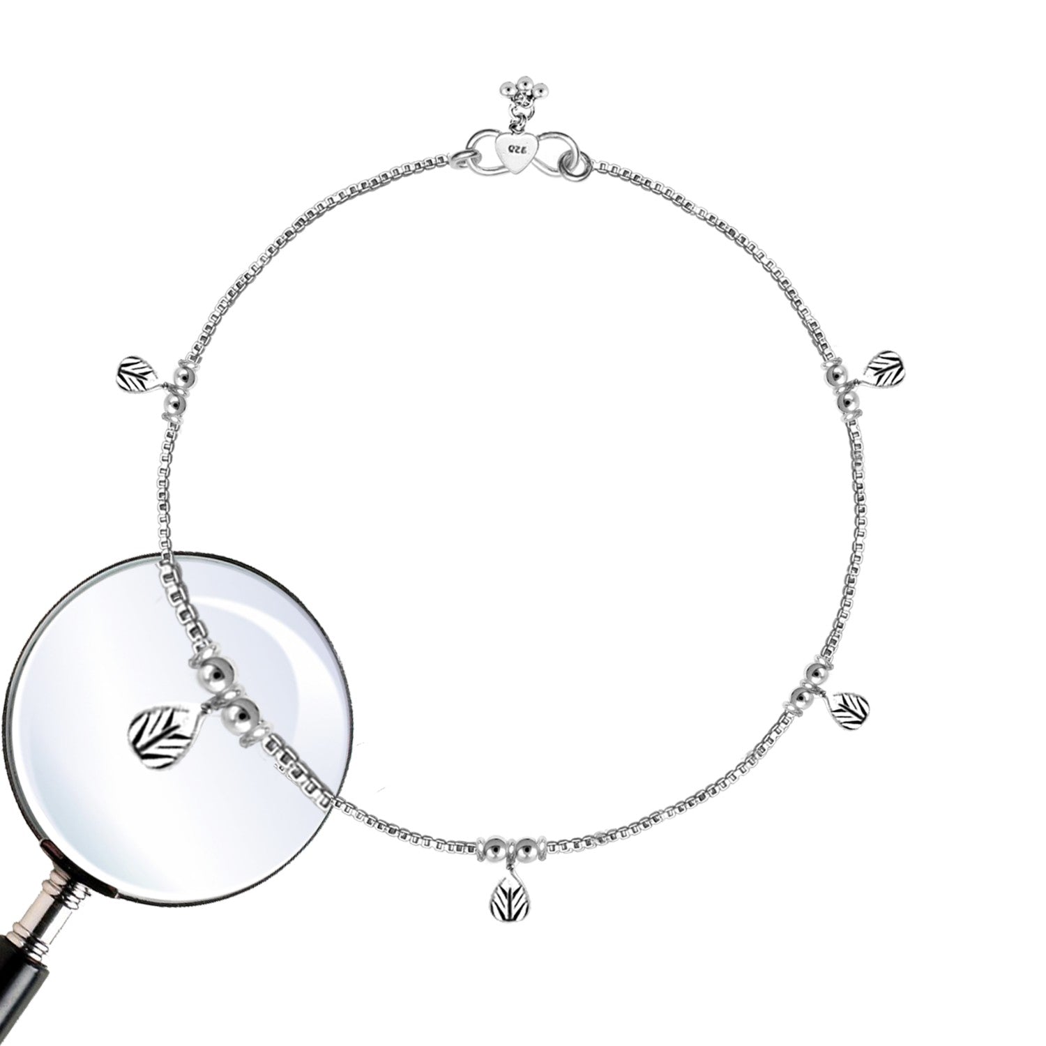 925 Sterling Silver Diamond Cut Bead Anklets for Women (PAIR ANKLET)