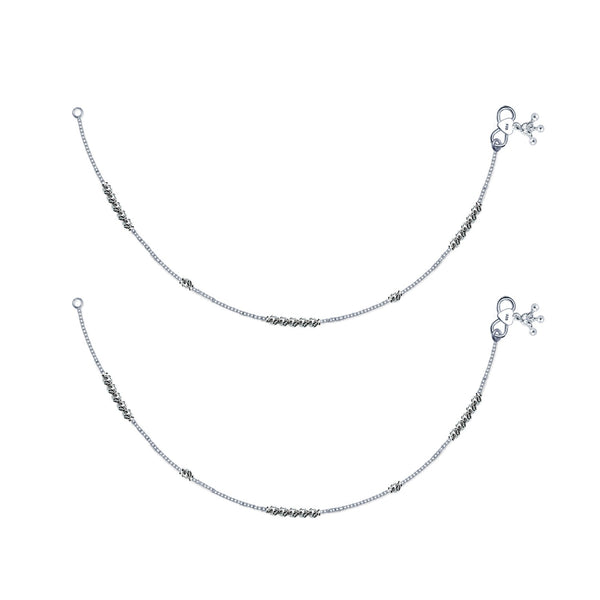 925 Sterling Silver Modern Diamond Cut Bead Anklets for Women And Girls (PAIR ANKLET)