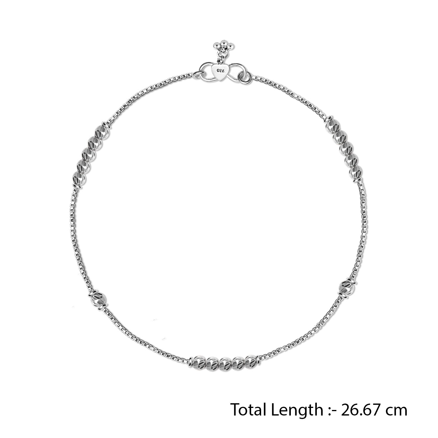 925 Sterling Silver Modern Diamond Cut Bead Anklets for Women And Girls (PAIR ANKLET)