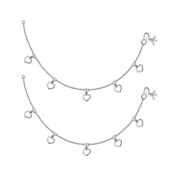 925 Sterling Silver Designer Oxidized Heart Anklets for Women (PAIR ANKLET)