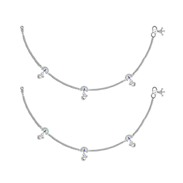 925 Sterling Silver Modern Peacock Style Anklets for Women And Girls (PAIR ANKLET)