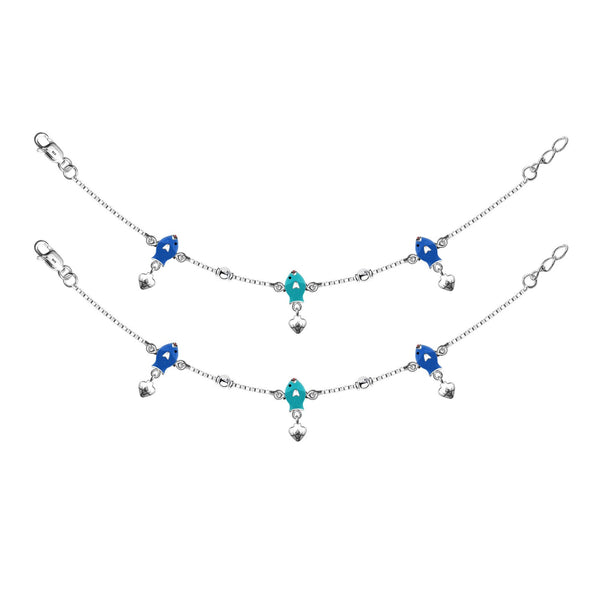 925 Sterling Silver Enameled Fish Shape Modern Anklets for Kids 2 to 6 Year Girls (PAIR ANKLET)