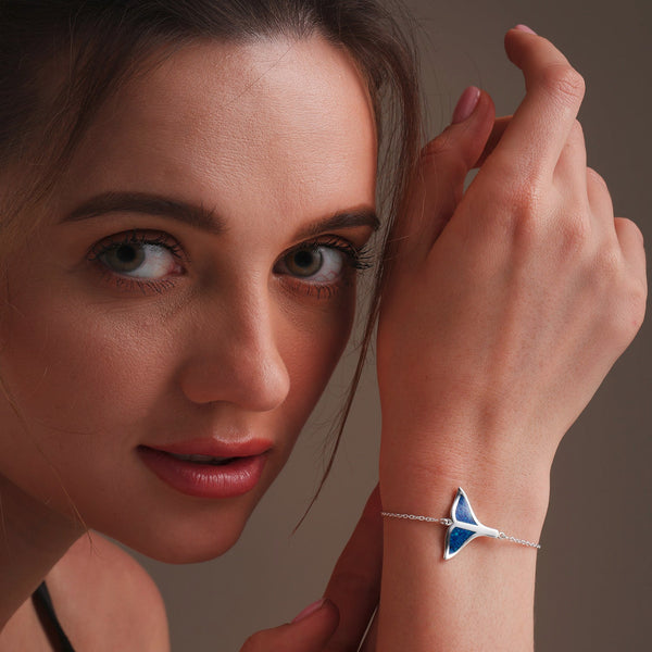 925 Sterling Silver Blue Opal Adjustable Whale Tail Bracelet for Women
