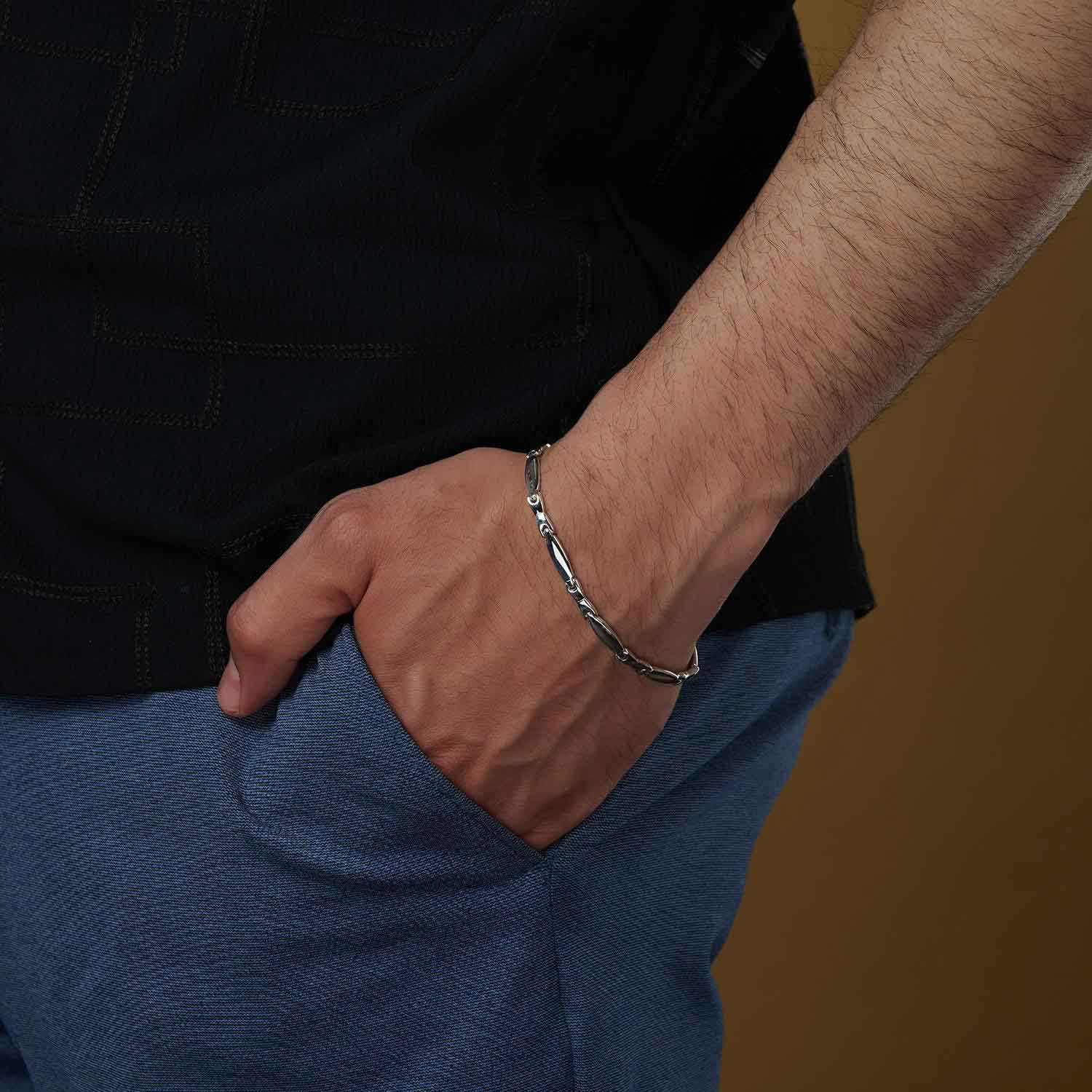 925 Sterling Silver Designer Chain Link Bracelet for Men 22 CM