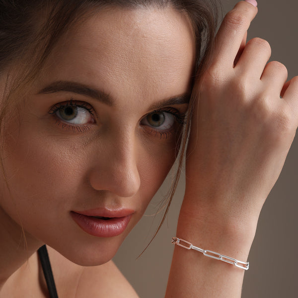 925 Sterling Silver Italian Paperclip Link Chain Sliding Bolo Bracelet for Women