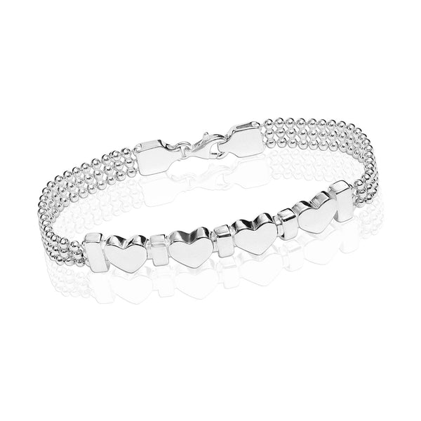 925 Sterling Silver Italian Multi Heart Beaded Bracelet for Women Teen