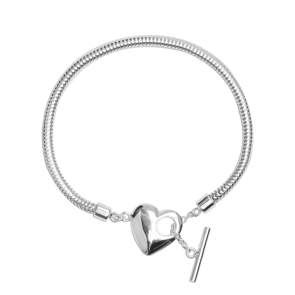 925 Strerling Silver Elegent Love Heart Charm Adjustable Italian Snake Chain Wristband Bracelet for Women Teen