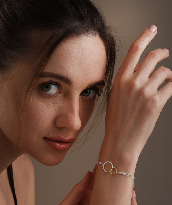 925 Sterling Silver 14K Yellow Gold-Plated Interlocking Adjustable Two-Tone Silver Bracelets for Women