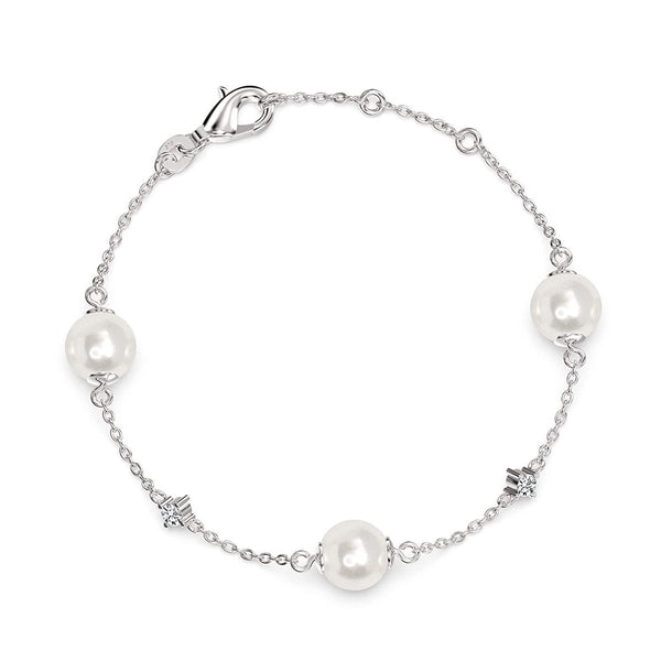 925 Sterling Silver Pearl CZ Bracelet for Women and Girls