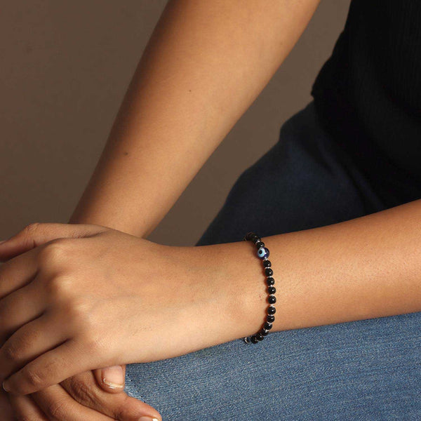 925 Sterling Silver Designer Evil Eye Adjustable Beaded Bracelet for Women