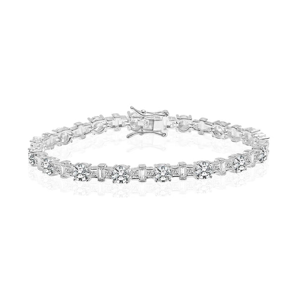 925 Sterling Silver Princess-Cut Square Tennis Classic Cubic Zirconia Bracelets for Women