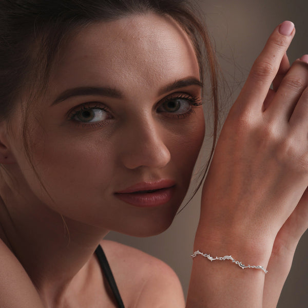 925 Sterling Silver Cubic Zirconia Dolphin Ocean Themed Animals Link Bolo Bracelet for Women