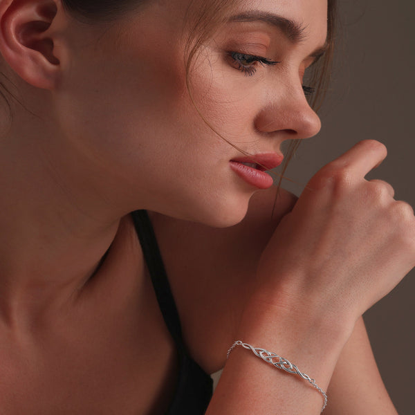 925 Sterling Silver Trinity Celtic Knot Chain Bracelet With Premium Mother's Day Gift Box for Women