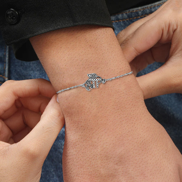 925 Sterling Silver Shree Letter With Peacok Feather Bracelet for Men and Boys