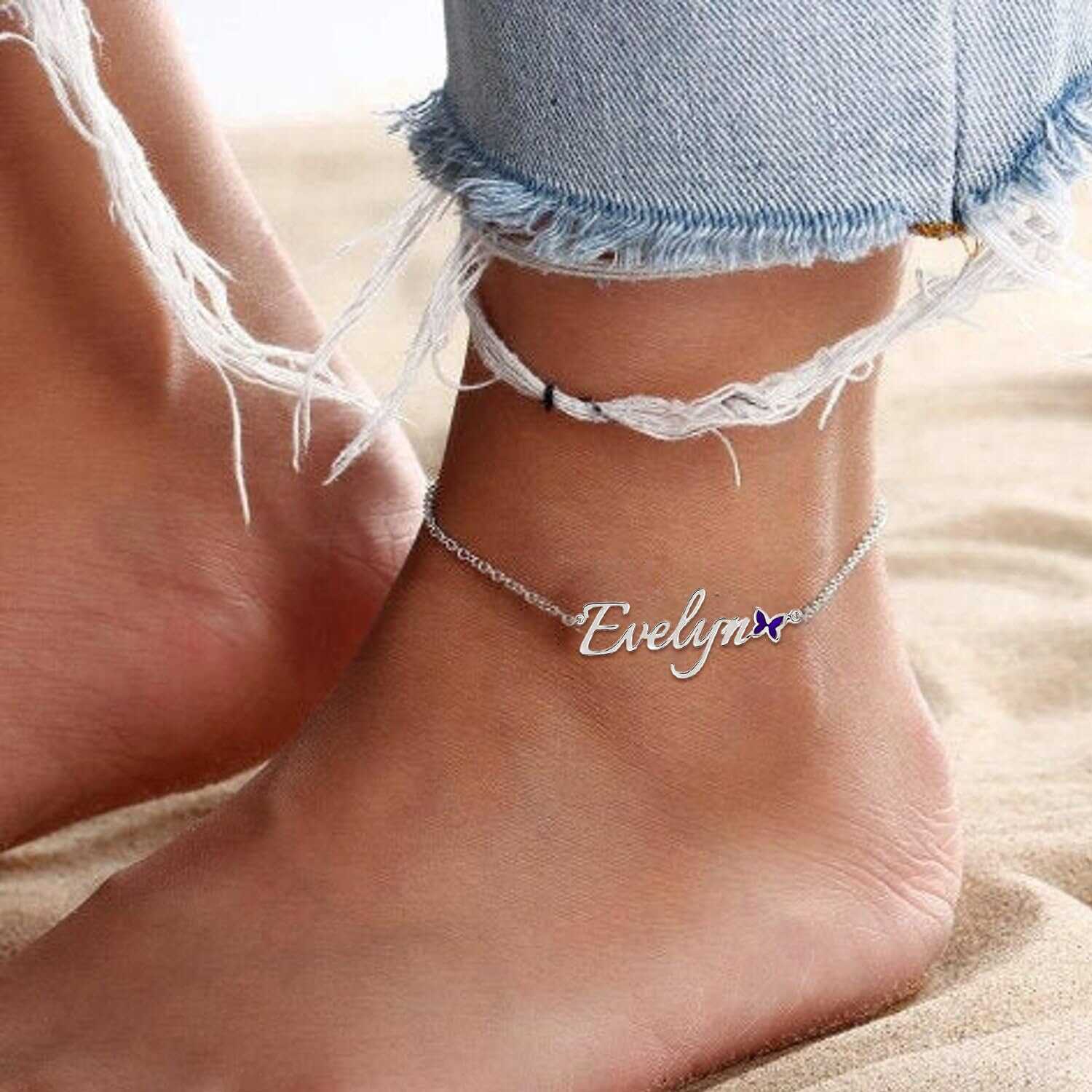 Personalised 925 Sterling Silver Name and Enamel Anklet for Women and Girls (SINGLE ANKLET)