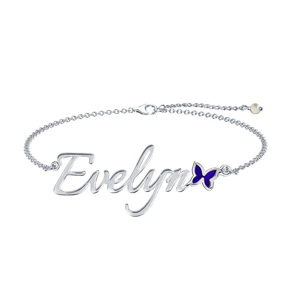 Personalised 925 Sterling Silver Name and Enamel Anklet for Women and Girls (SINGLE ANKLET)