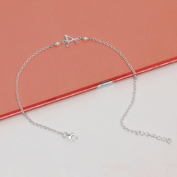 Personalised 925 Sterling Silver Letter Anklet with Pearl for Women and Girls (SINGLE ANKLET)