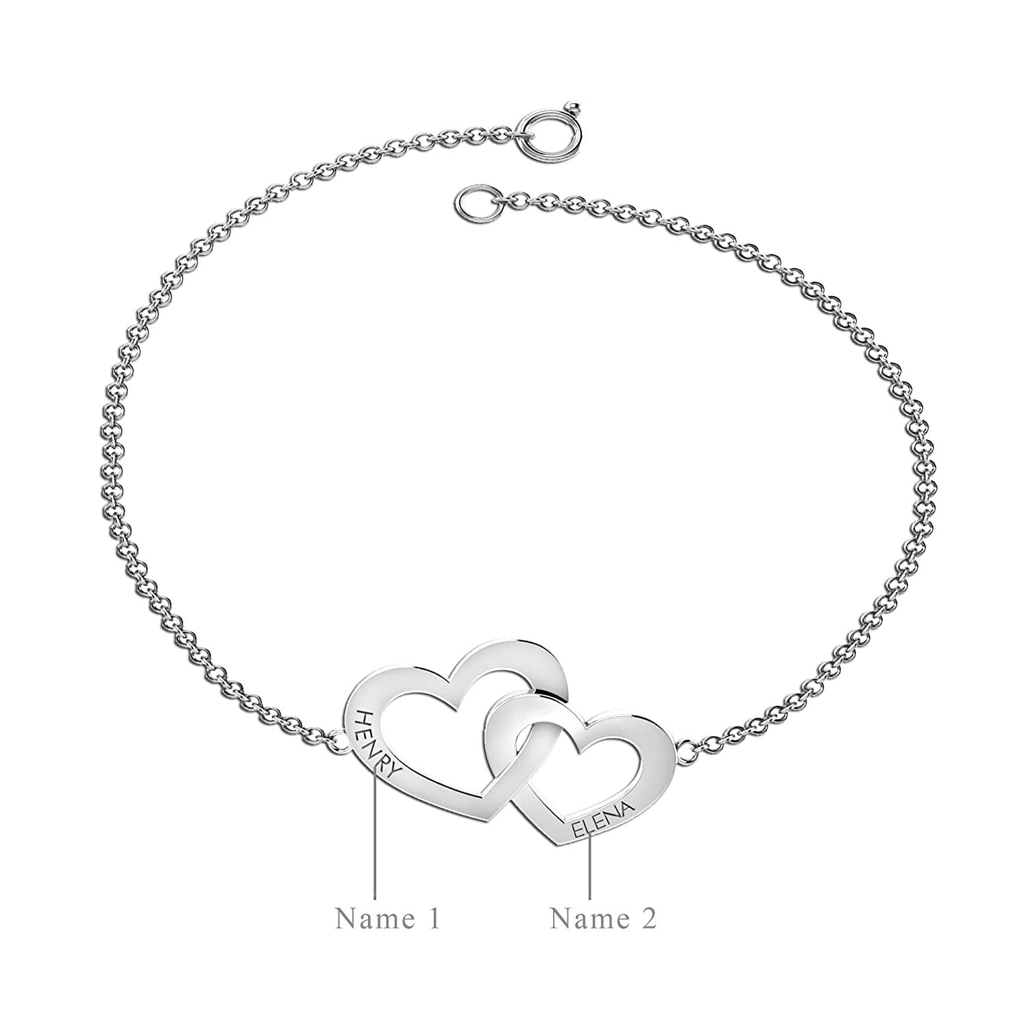 Personalised Heart 925 Sterling Silver Bracelet for Women